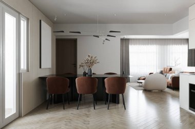 Minimalist İç Tasarımlı Modern Yemek ve Oturma Odası