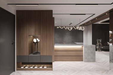 Ahşap Dolaplar ve Eşsiz Işıklandırma ile Modern Minimalist İç Tasarım