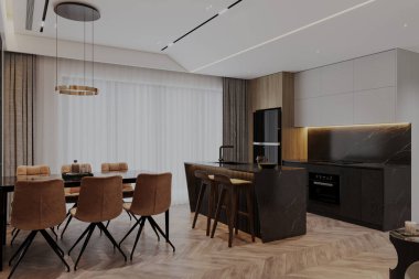 Minimalist Tasarımlı Çağdaş Mutfak ve Yemek Alanı