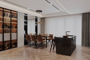 Şarap Ekranlı Modern Lüks Yemek ve Mutfak İçi