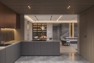 Lüks Biten Çağdaş Açık Planlı Mutfak ve Oturma Odası