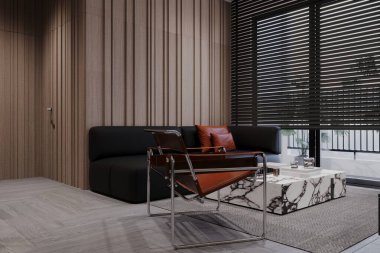 Modern Minimalist Oturma Odası Şık Salon Sandalyesi ve Mermer Kahve Masası