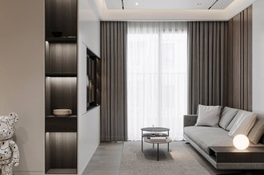 Tarafsız Tonlar ve Doğal Işık ile Modern Minimalist Oturma Odası