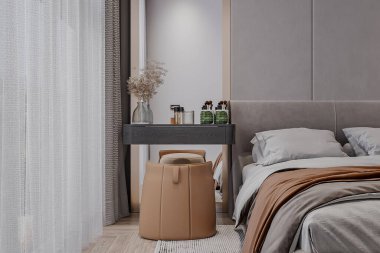 Modern Tasarım ve Doğal Aydınlatma ile Minimalist Yatak Odası Vanity Kurulumu