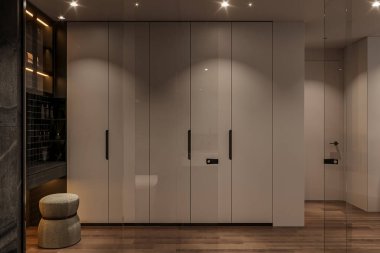 Bütünleşik Aydınlatma ve Depolama ile Minimalist Modern Gardırop