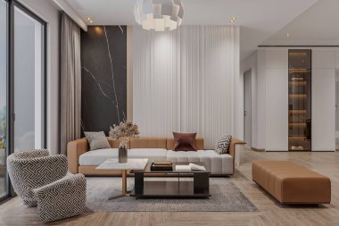 Minimalist Tasarım ve Mobilyalı Modern Lüks Oturma Odası