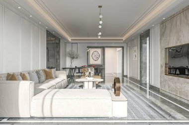 Modern Dekor ve Doğal Işık ile Lüks Açık Konsept Yaşam ve Yemek Odası