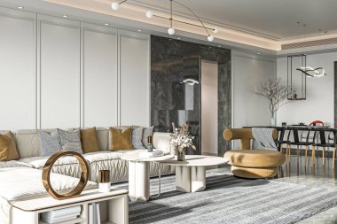 Modern Açık Konsept Oturma Odası Konforlu ve Çağdaş Dekorlu