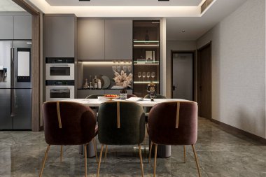 Şık Yemek Alanı ve Şık Sandalyeleri olan Lüks Modern Mutfak