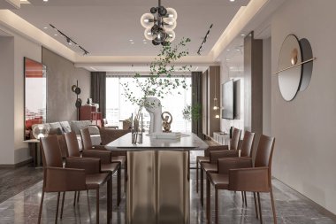 Modern Lüks Yemek Odası Çağdaş Dekorasyon ve Açık Yaşam Alanı