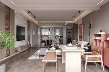 Modern Açık Konsept Oturma ve Yemek Odası İç Tasarımı