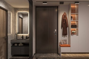 Ceket Depolama ve Zarif Yıldırım Modern Giriş Tasarımı ile Modern Giriş Tasarımı Ceket Depolama ve Zarif Işıklandırma