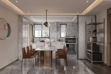 Mermer Bitirimli Modern Lüks Mutfak ve Yemek Alanı