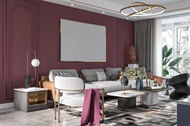 Zarif Dekor ve İfade Duvarı olan Lüks Modern Oturma Odası