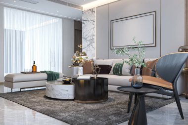 Modern Mobilya ve Minimalist Dekorasyonlu Lüks Oturma Odası