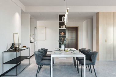 Modern Masa Düzenleme ve Zarif Dekorasyonlu Minimalist Yemek Odası