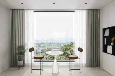 Şehir Manzarası ve Modern Mobilyalı Minimalist Ev İçi