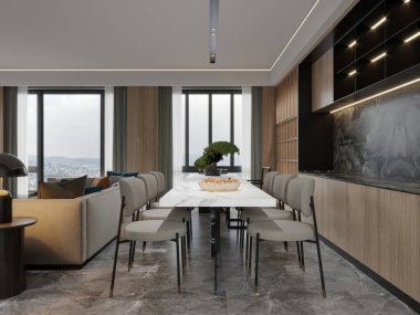 Panoramik Pencere Görünümlü Zarif Açık Konsept Yemek ve Oturma Odası