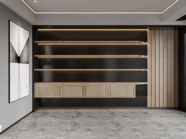 Bütünleşik Aydınlatma ve Soyut Sanat Sanatı Minimalist Duvar Rafları Birimi ile Entegre Aydınlatma ve Soyut Sanat