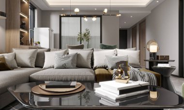 Şık Dekor ve Konforlu Koltuk Kurulumuyla Konforlu Modern Oturma Odası