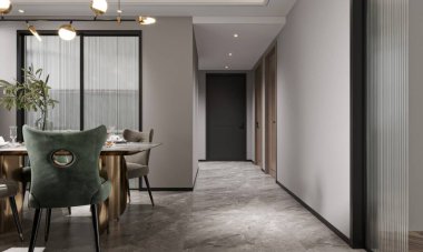 Minimalist İç Tasarım ile Modern Koridor ve Yemek Alanı