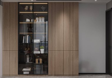 Minimalist Boş Kitaplık Duvarı Zarif İkili Ton Dekoru ve Sofistike Karşıt Minimalist Boş Kitaplık Duvarı Zarif İkili Ton Dekoru ve Sofistike Kontrast