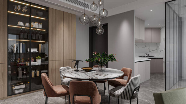 Elegant dining room with a mix of modern and traditional elements