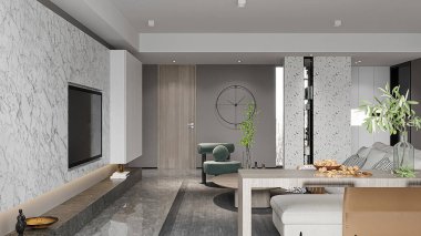 3D render modern oturma odası tam sahne iç tasarım