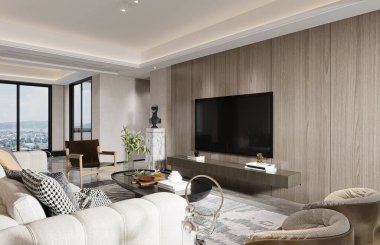 Mobilya ve dekorasyonla minimalist bir iç tasarımın tadını çıkarıyorum.