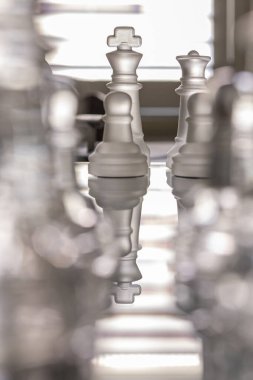 Beyaz arkaplanda satranç taşları yakın plan