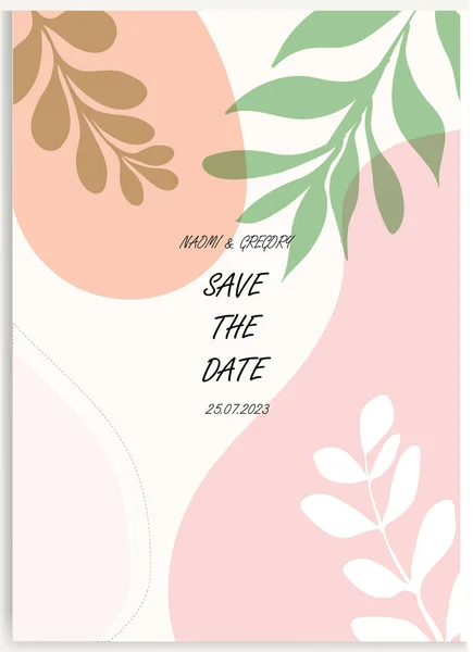 Cartões Casamento Florais Folhas Modelo Convite Vetor Flores — Vetor de Stock
