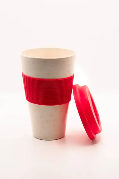 Red Cup Lid White Background Red Shadow Place Text Logo — Foto de Stock