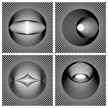 Çember biçiminde çizgiler. Spiral Vektör İllüstrasyonu. Yuvarlak Logo koleksiyonu. Tasarım elemanı. Soyut Geometrik dairesel şekiller. Dönen radyal çizgiler koleksiyonu. Eşmerkezli çemberler