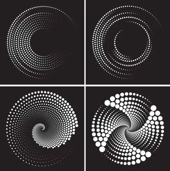 Yuvarlak şekilli beyaz noktalar. Geometrik sanat. Kenar çerçeve, logo ve dövme için tasarım elemanı. Dönüşümlü bölünmüş daire. Yayılan yay çizgileri