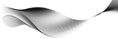 Soyut bir vektör illüstrasyonu, dinamik parçacık dalgaları yarım tonluk bir gradyan, beyaz bir arkaplan, somutlaştırıcı teknoloji, ses, müzik ve modern estetiğe karşı akan bir nokta eğrisi oluşturur..