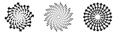 Dönen dairesel ve eşmerkezli şekiller vektör illüstrasyonunu oluşturur. Spiral, girdap, dönme elementi ayarlandı. Radikal geometrik element serisi