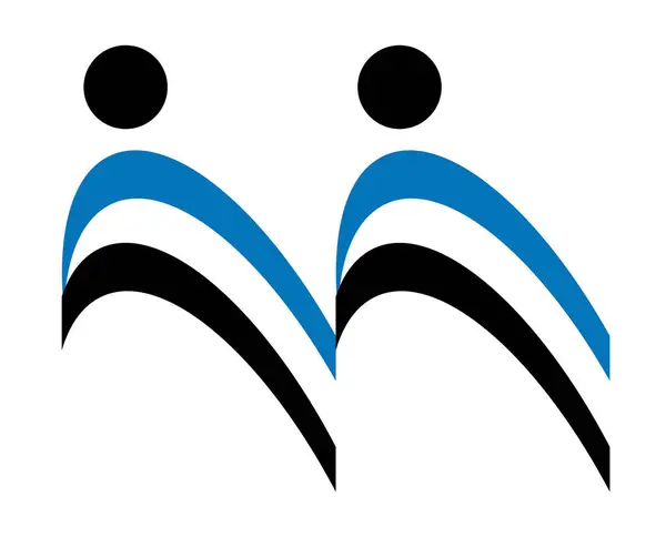 Giysi ve giysi için M harfini içeren vektör illüstrasyon logosu tasarımı, mavi ve siyah çizgili bir sembol sunar..