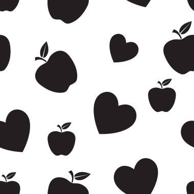 Siyah ve Beyaz Kavramsal İllüstrasyon: Sağlık zenginliktir, küresel sağlık bilinçlendirmesi, kalp, vektör ikonu çizimi. Elma sağlık için iyidir.