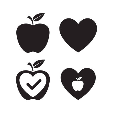 Siyah ve Beyaz Kavramsal İllüstrasyon: Sağlık zenginliktir, küresel sağlık bilinçlendirmesi, kalp, vektör ikonu çizimi. Elma sağlık için iyidir.
