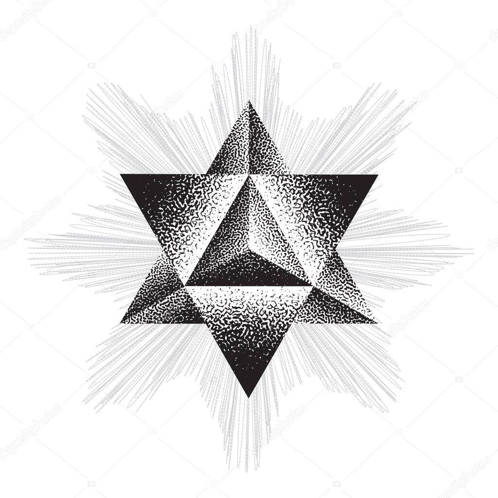 Sacred geometry Merkaba, Star of David, Halftone pattern effect. No gradient. Strip. Stars
