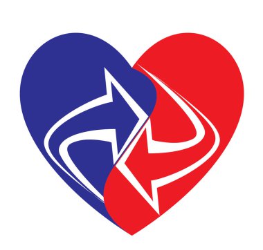 Kalbin ortasında beyaz oklar birleşiyor, erkek kadın aşk ikonu