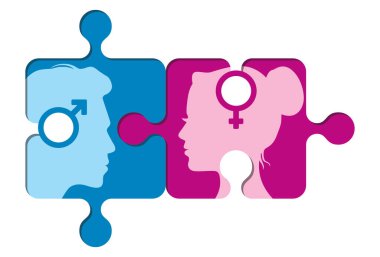 Mükemmel bir erkek kadın vektörü, erkek ve kız yapboza bağlanıyor.