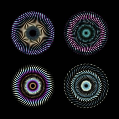 Merkezden gelen düzenlenebilir sarmal çizgiler, soyut geometrik dairesel çiçek şekilleri. Moda tasarım ögeleri çerçevelere, yuvarlak logolara, işaretlere, sembollere, web grafiklerine ve baskılara uyar.