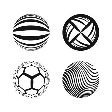 Siyah ve beyaz vektör illüstrasyonunda yuvarlak şekiller içeren bir modayı gösteren grafikler koleksiyonu