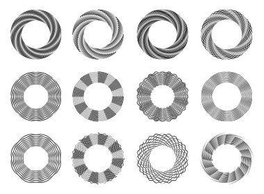 Arkaplanda spiral çizgiler tasarla. Soyut tek renkli arkaplan. Vektör-sanat çizimi. Çerçeve, yuvarlak logo, işaret, sembol, ağ, baskılar, posterler, şablon, şablon için modaya uygun Gotik biçimler