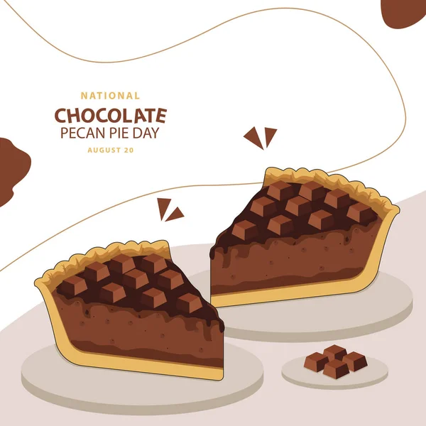Векторная Иллюстрация Два Ломтика Шоколадного Орехового Пирога Шоколад Подиуме Текст — стоковый вектор