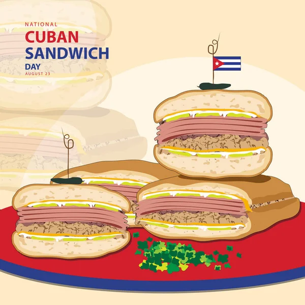 Nationaler Tag Des Kubanischen Sandwiches August Mit Vektorillustration Einige Sandwichbrotscheiben — Stockvektor