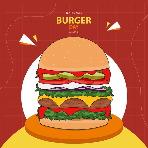 National Burger Day Den Augusti Med Vektor Illustration Burgare Som — Stock vektor