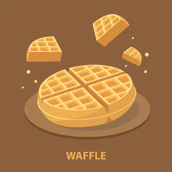 Waffle Inteiro Fatiado Pódio Texto Isolado Ilustração Vetorial Fundo Chocolate —  Vetores de Stock