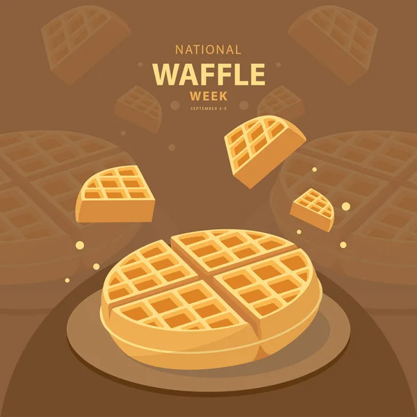 Pekan Waffle Nasional Pada September Dengan Ilustrasi Vektor Wafel Seluruh - Stok Vektor